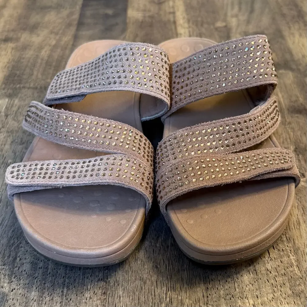 Vionic Sandal Alexis Rhinestone Leather Slip On Arch Support Rosegold Women's 6